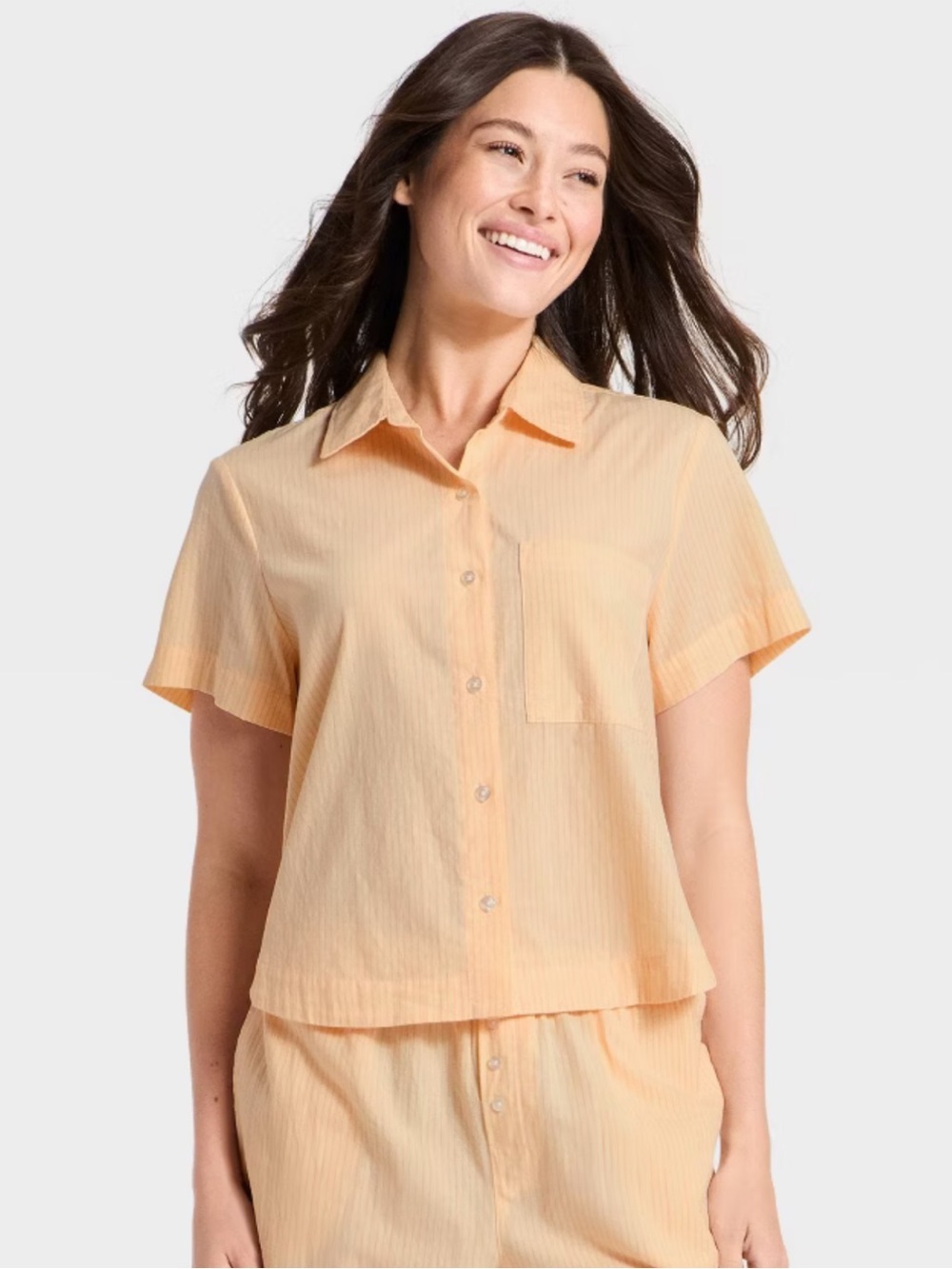 Auden Peach Short-Sleeve Button-Down Shirt. XL